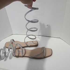 Womens Silver Square Toes Belt Serpentine Butterfly Thin Sexy Sandals Sz 10.